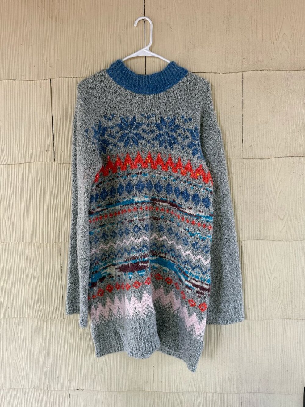 Free People Gray Fair Isle Snow Bunny Sweater Dress